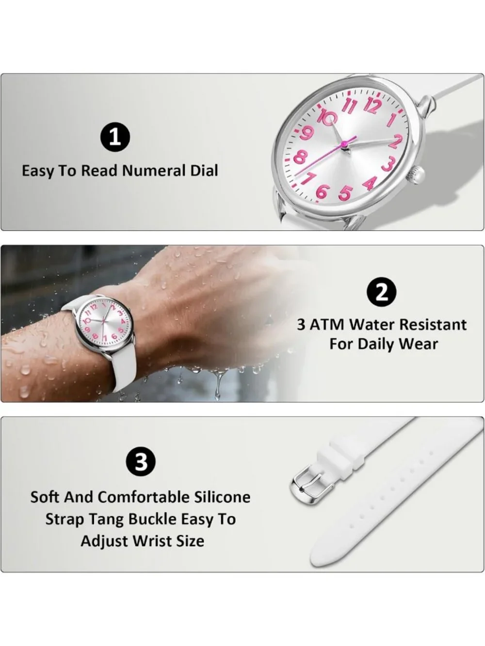 Stylish Women's Waterproof Watch with Easy-to-Read Numeral Dial & Silicone Strap